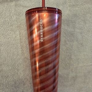 Starbucks 2024 Holiday Red Swirl Stripe Venti Tumbler 24oz Cold Cup W/Straw